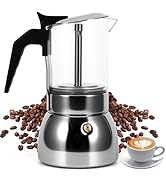 Stovetop Espresso Maker, 6Cup 300ML Stainless Steel Stovetop Italian Coffee Maker Transparent Gla...