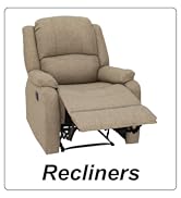 Recliners. Brown oatmeal cloth reclining RV chair.