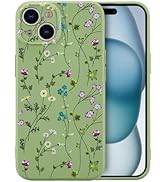 RALEAVO Floral Case for iPhone 15,Liquid Silicone Cover with Cute Flower Branch Pattern for Girls...