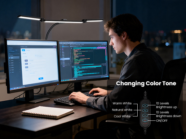 LED Desk Lamp for Office Home, Eye Caring Clip on Desk Light with Clamp