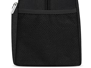 Lunchbox has a side mesh pocket for drinks, bottles, chocolate milk container, or even an umbrella