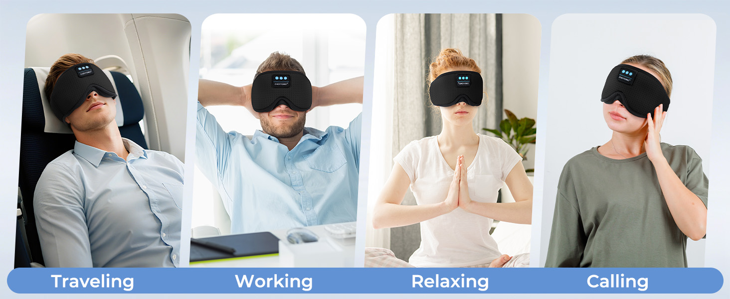 Wireless Music Eye Mask with Timer, Gifts for Men Women, Blue