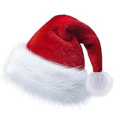Christmas Hat,Santa Hat for Adults Xmas Holiday Hat Unisex Velvet Classic Fur Comfort Christmas N...