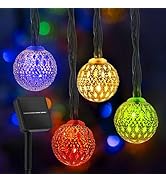 Solar Moroccan String Lights Outdoor 60 LED 36 Ft Globe Fairy Lights with 8 Lighting Modes, Water...