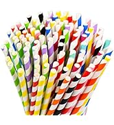 Lives on Green [100 Counts] 7.75 Inch Colorful Striped Disposable Paper Drinking Straws, 10 Assor...