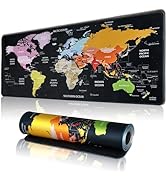 Hopipad World Map Large Gaming Mouse Pad for Desk, Desk Mat with Seamed Edges, Waterproof Desk Pa...