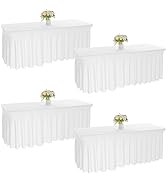 JALANCY 4 Pack 6 FT Spandex Table Skirts for Rectangle Tables Spandex Table Cover Wrinkle Resista...