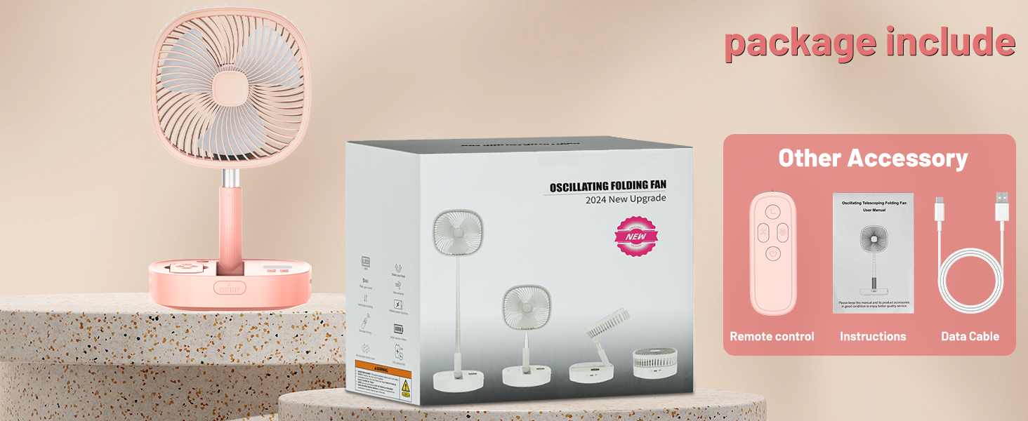 portable collapsible fan pink stand up fan foldable rechargeable fan