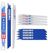 WORKPRO 10-Piece Reciprocating Saw Blade Set, BIM Saw Blades for Metal/Nailed Wood Cutting, Organ...