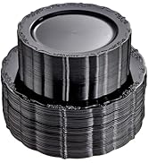 U-QE 100PCS Black Plastic Plates, Heavy Duty Black Disposable Plates Including 50PCS 10.25'' Dinn...
