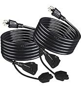 [2PACK] Black Garden Outdoor Weatherproof Power Extension Cord - 6FT Waterproof 3 Prong 16 Gauge ...