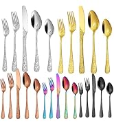 A · HOUSEWARE Floral Silverware Set for 6 Stainless Steel Flatware 30 Piece Spoon Forks Knives Ro...