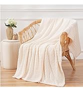 Puncuntex Flannel Fleece Throw Blanket Cream White 50"×60",Super Soft Plush Cozy Blanket with 3D ...