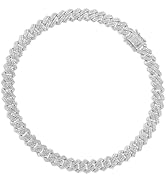 LGYIC Iced Out Silver Cuban Link Chain Necklace, Miami Cuban Style Hip Hop Jewelry for Men