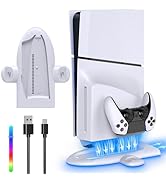 FASTSNAIL Charging Stand with Cooling Fan Only for PS5 Slim Console, Dual Controller Charger Stat...