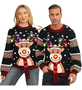 Ugly Christmas Sweater Women Men,Light Up Christmas Sweater for Couples,Funny Cute Reindeer LED X...