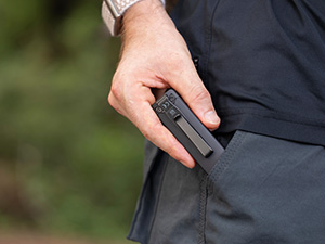 Slim flashlight for pants pocket carry at work