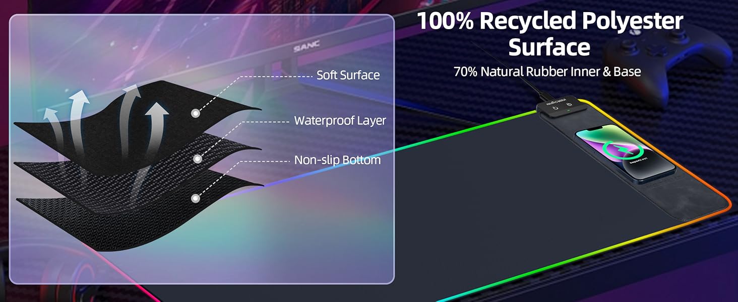 RGB Gaming Mouse Pad With Wireless Charging