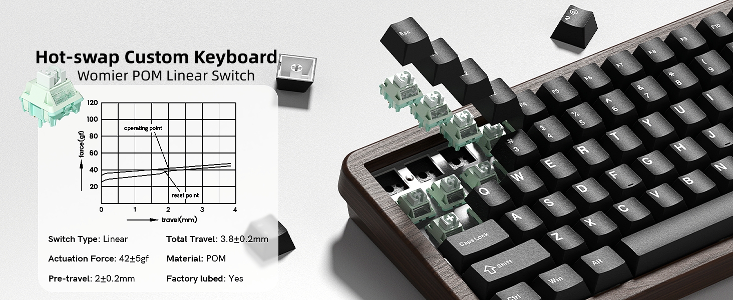 75% Mechanical Keyboard Wireless with QMK/VIA, WD75 V2 Wood Gaming Keyboard
