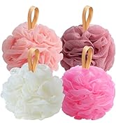Fishent Loofah Bath Sponge Shower Loofahs, Pack of 4 Pink Soft Loofa Exfoliating Body Scrubber Me...