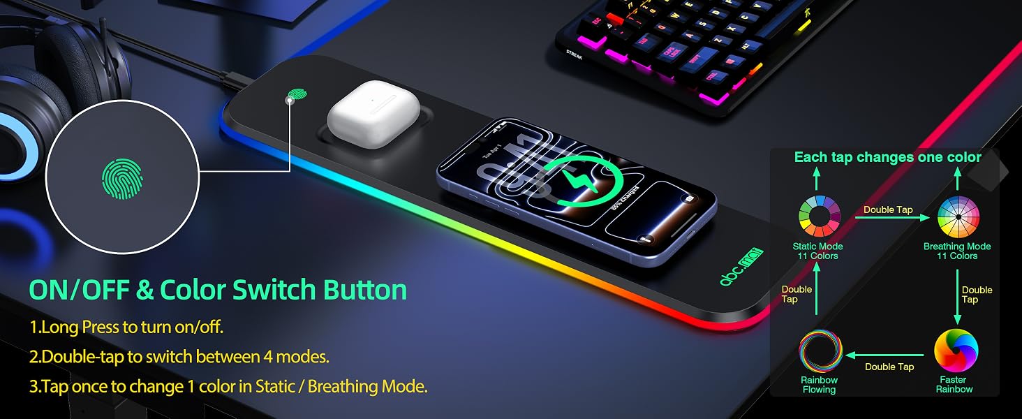 RGB gaming mouse pad with wireless charging