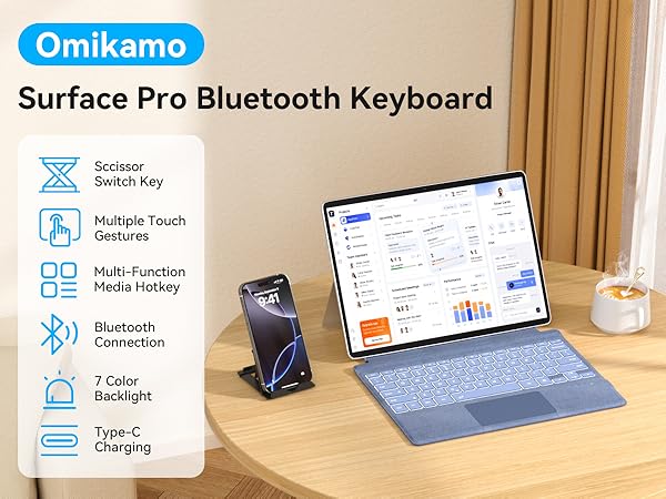 Surface Pro 7+/7/6/5/4/3 Bluetooth Keyboard Blue