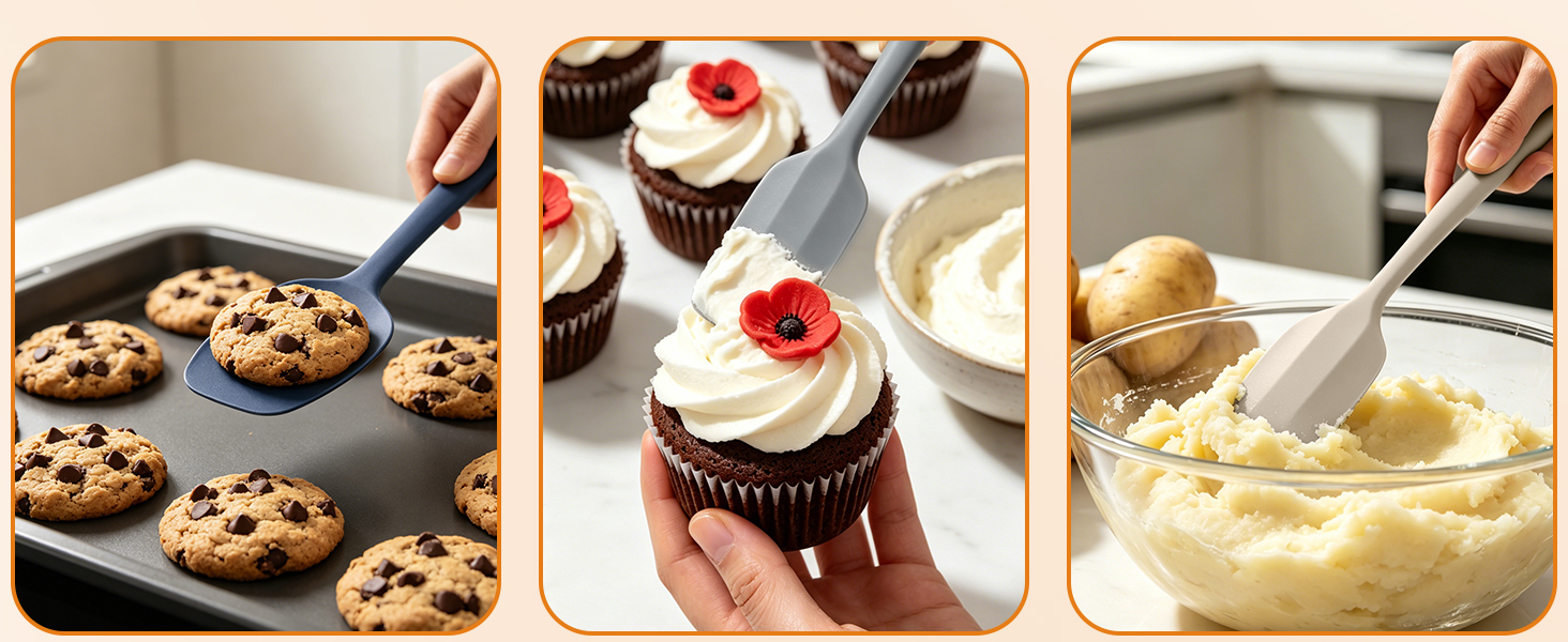 Silicone spatula for baking, lifting cookies, frosting cupcakes, mashing potatoes