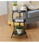 Small Waist Round Side Table with Storage Shelf, 3-Tier Modern Side Table, Round End Table Small ...