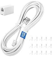 Uvital Phone Extension Cord 15 FT, Telephone Extension Line Cable with RJ11 Plug and 1 in-line Co...