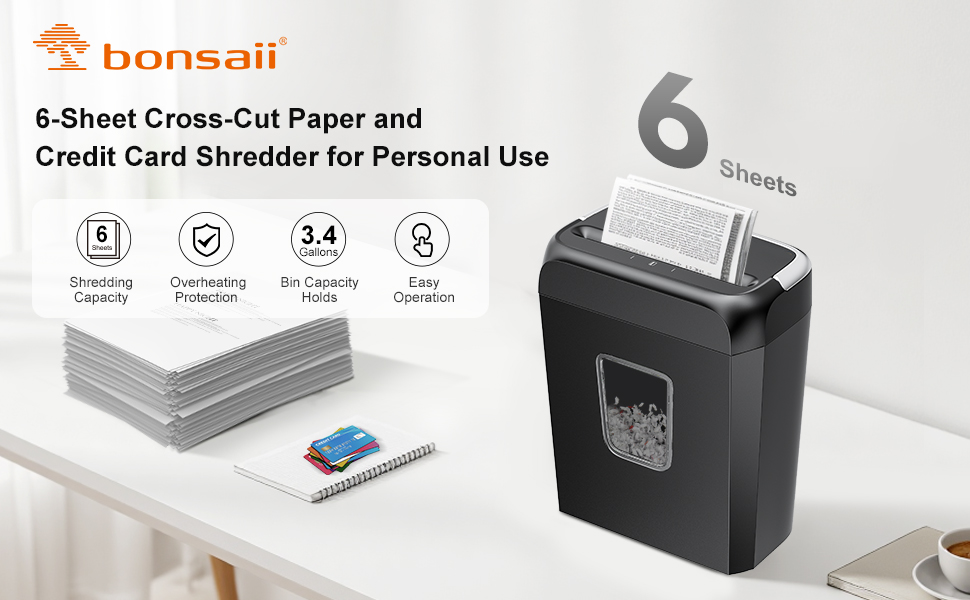 Bonsaii 6-Sheet Cross-Cut Paper Shredder for Home Use