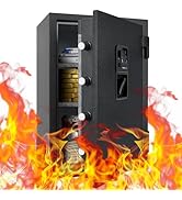 MAXSAFES Fireproof Home Safe with Biometric Finger Vein Lock, Keypad and Key Lock, Removable Shel...