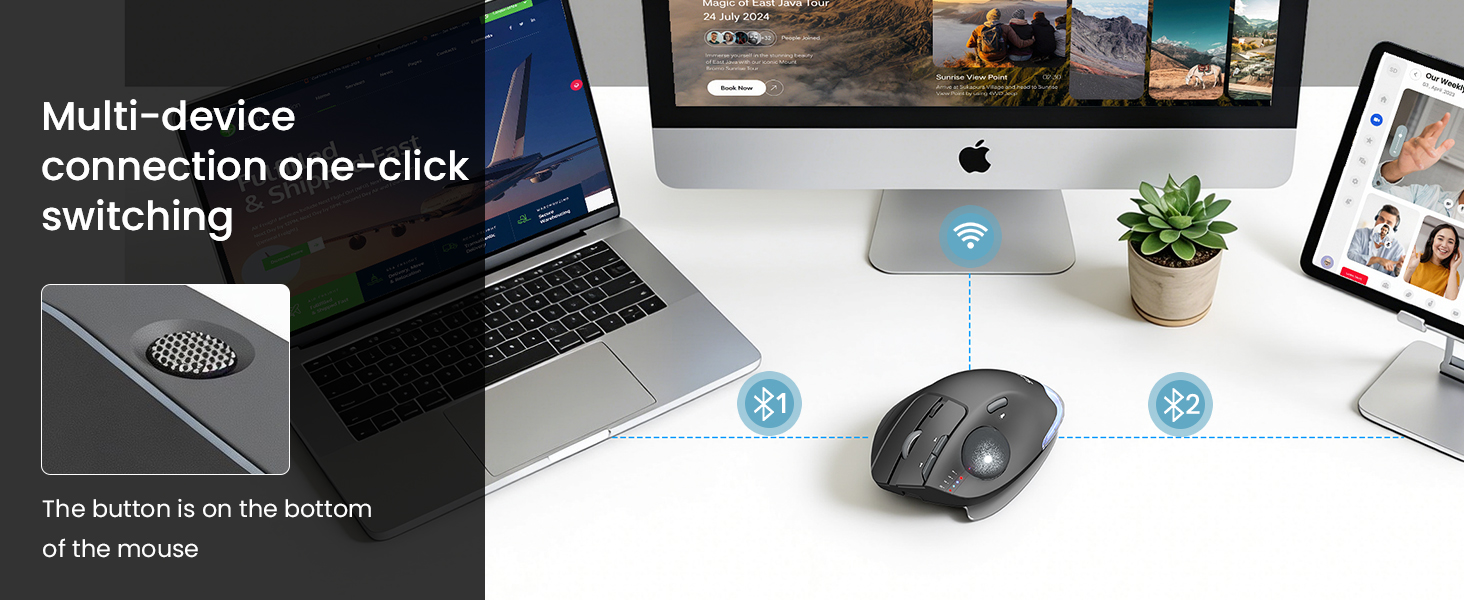 Connect up to three devices via dual Bluetooth modes and a 2.4G USB receiver