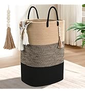 Woven Laundry Basket for Clothes, 65L Large Rectangle Laundry Hampers with Beads Tassel, Nursery ...