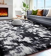 PAGISOFE Black White Grey Area Rugs for Living Room Bedroom Aesthetic, 8x10 Rug, Shag Fuzzy Fluff...