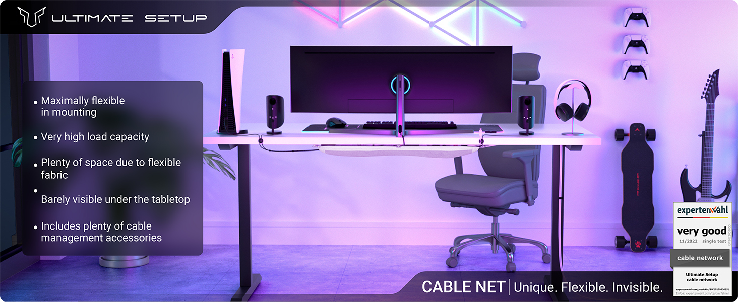 Cable management net under desk