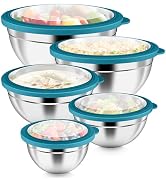 P&amp;P CHEF Mixing Bowls with Visible Airtight Lids Set of 5, 10-Piece Stainless Steel Mixing Nestin...
