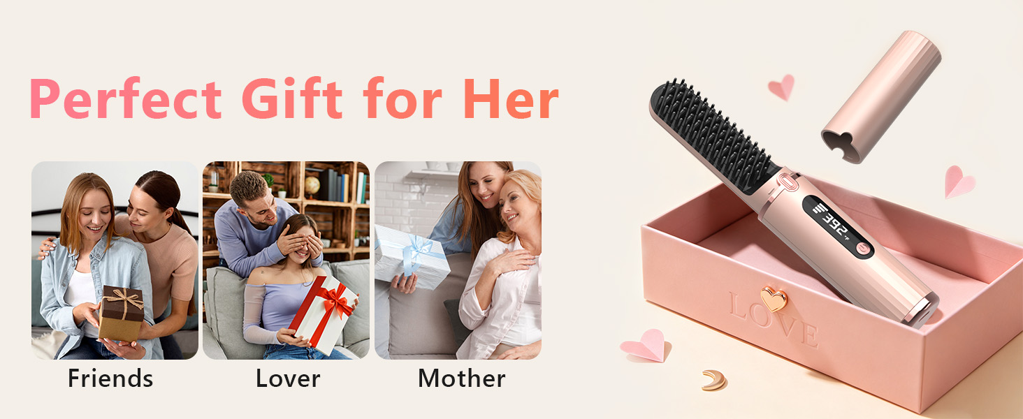 Cordless Hair Straightener Brush, Portable 4500mAh Rechargeable Straightening Comb, MCH Fast Heat