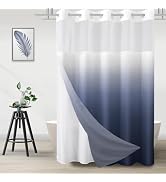 No Hook Shower Curtain and Liner Set for Bathroom, Ombre Blue, 71" x 74" | with Snap in Liner Rep...