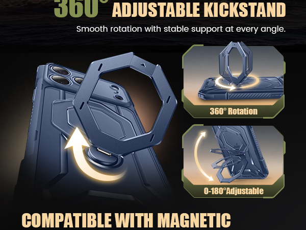 Built-in 360° spin ring stand, you can adjust it to any angle for support