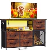 SZLHANJZ Dresser for Bedroom with LED Lights, TV Stand with Charging Station for 50 inch TV, 6 Dr...