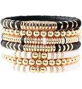 GOOJIDS Surfer Heishi Clay Bead Bracelets for Women Bohemian Stackable Gold Beaded Stretch Bracel...