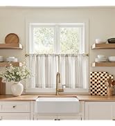 jinchan Striped Linen Kitchen Tier Curtains, 20 Inch, Taupe Grey, 2 Panels | Light-filtering line...