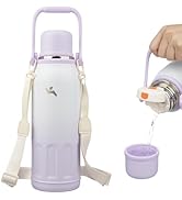 Insulated Water Bottle with Handle and Strap,Vacuum Travel Tumbler with Cup Lid,Thermo Coffee Cup...