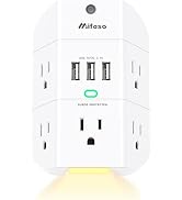 Outlet Extender with Night Light, 5-Outlet Surge Protector with 3 USB Charging Ports, 1800J Power...