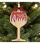 Wine Glass Ornaments 2025, Wooden Hanging Decorations for Christmas Tree, 2 Layers Glittery Wine ...