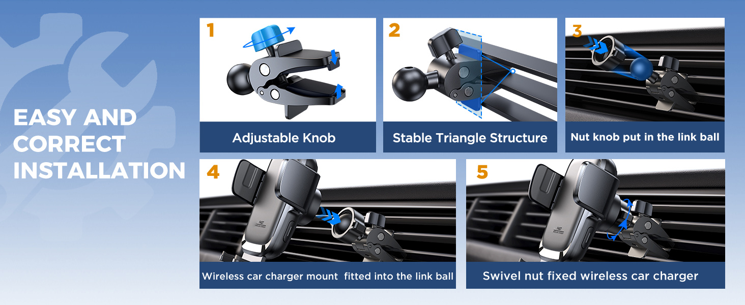 automatic clamping wireless car charger mount vent phone mount for car wireless charger