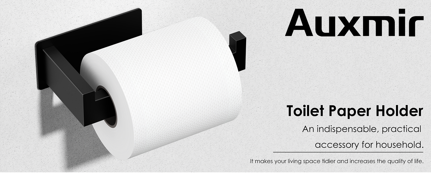 Auxmir black self-adhesive toilet paper holder, wall-mounted bathroom tissue roll holder, no drill