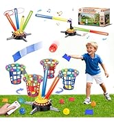 VATOS 3 in 1 Bean Bag &amp; Ring Toss Game, Musical Jumping for Kids, Electric Spinning Base with Rem...