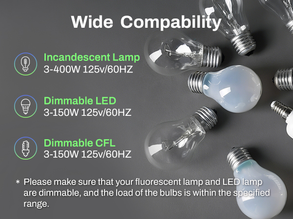 The dimming switch has wide compatibility.