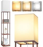 FOLKSMATE Floor Lamp with Shelves, 3-Tier Modern Square Bookshelf Floor Lamp, 3 Color Temperature...